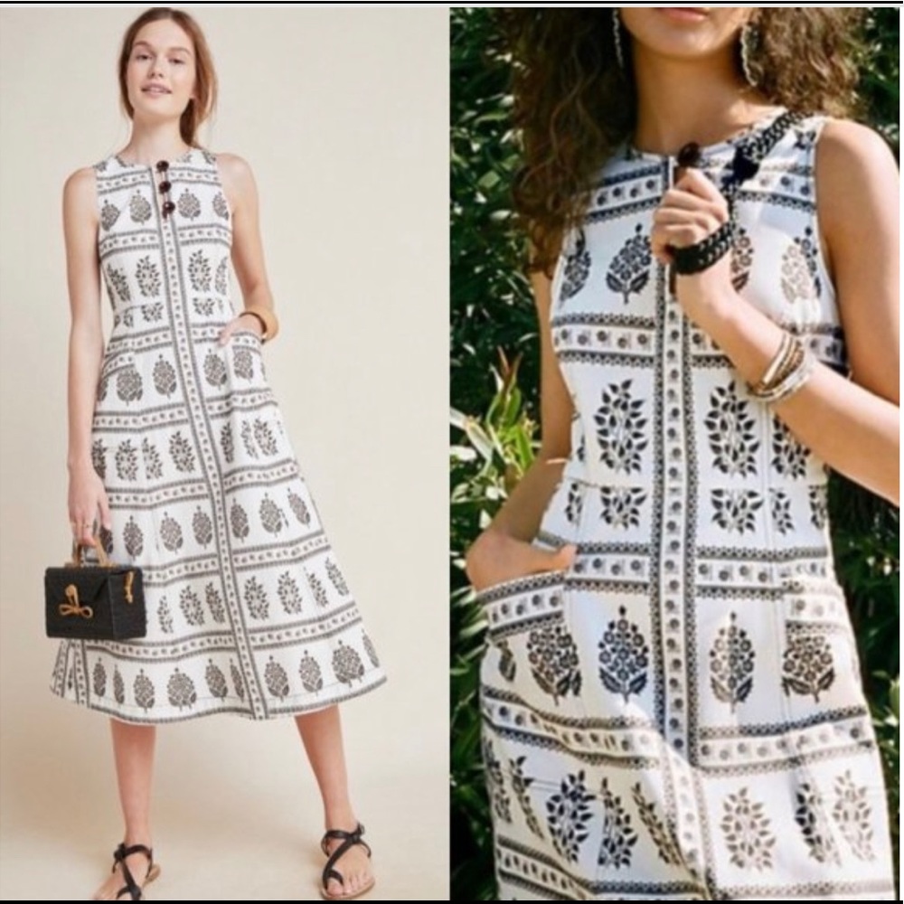 Anthropology Woodblock MIDI Dress Size 2